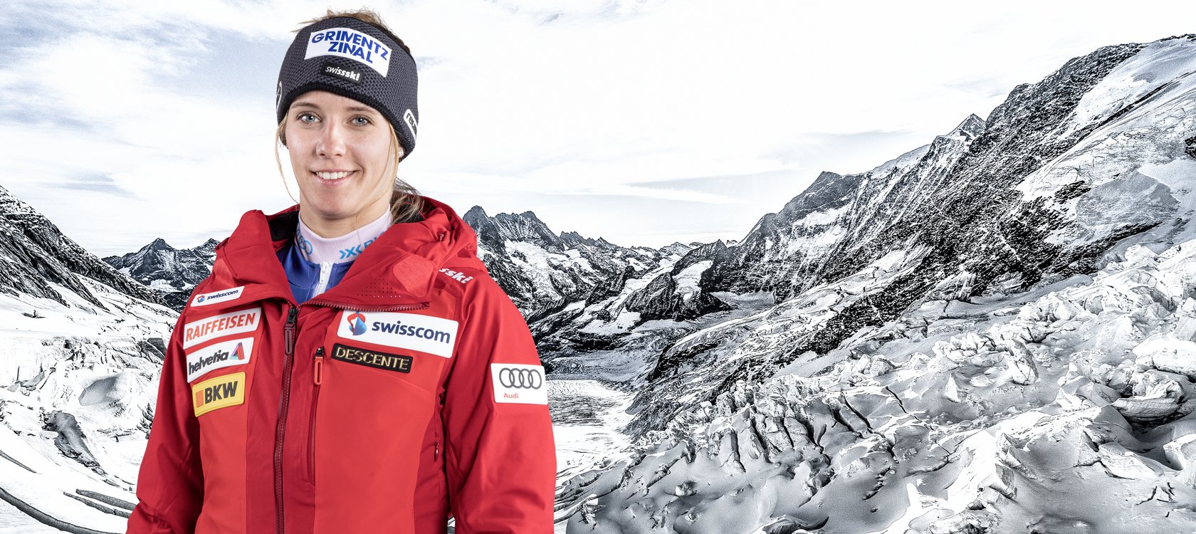 Camille Rast im Europacup auf dem Podest Skicross Swiss Ski