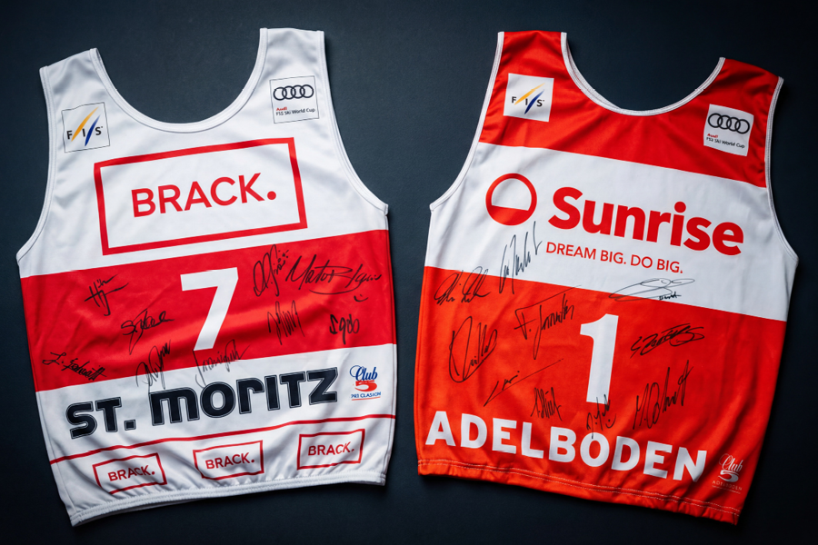 Handsignierte Startnummern von Swiss-Ski Athletinnen und Athleten